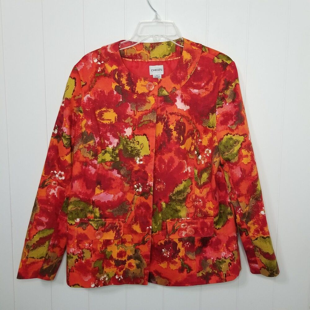 Chico's Blazer Jacket Size 1 US Medium Floral Boho